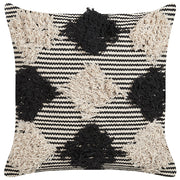 Cuscino decorativo in cotone beige e nero 50 x 50 cm motivo geometrico sfoderabile fatto a mano con imbottitura