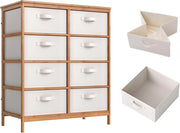 Cassettiera con 8 cassetti in tessuto, cassettiera con protezione antiribaltamento, armadio sottile con superficie in bambù, per camera da letto, soggiorno, ufficio