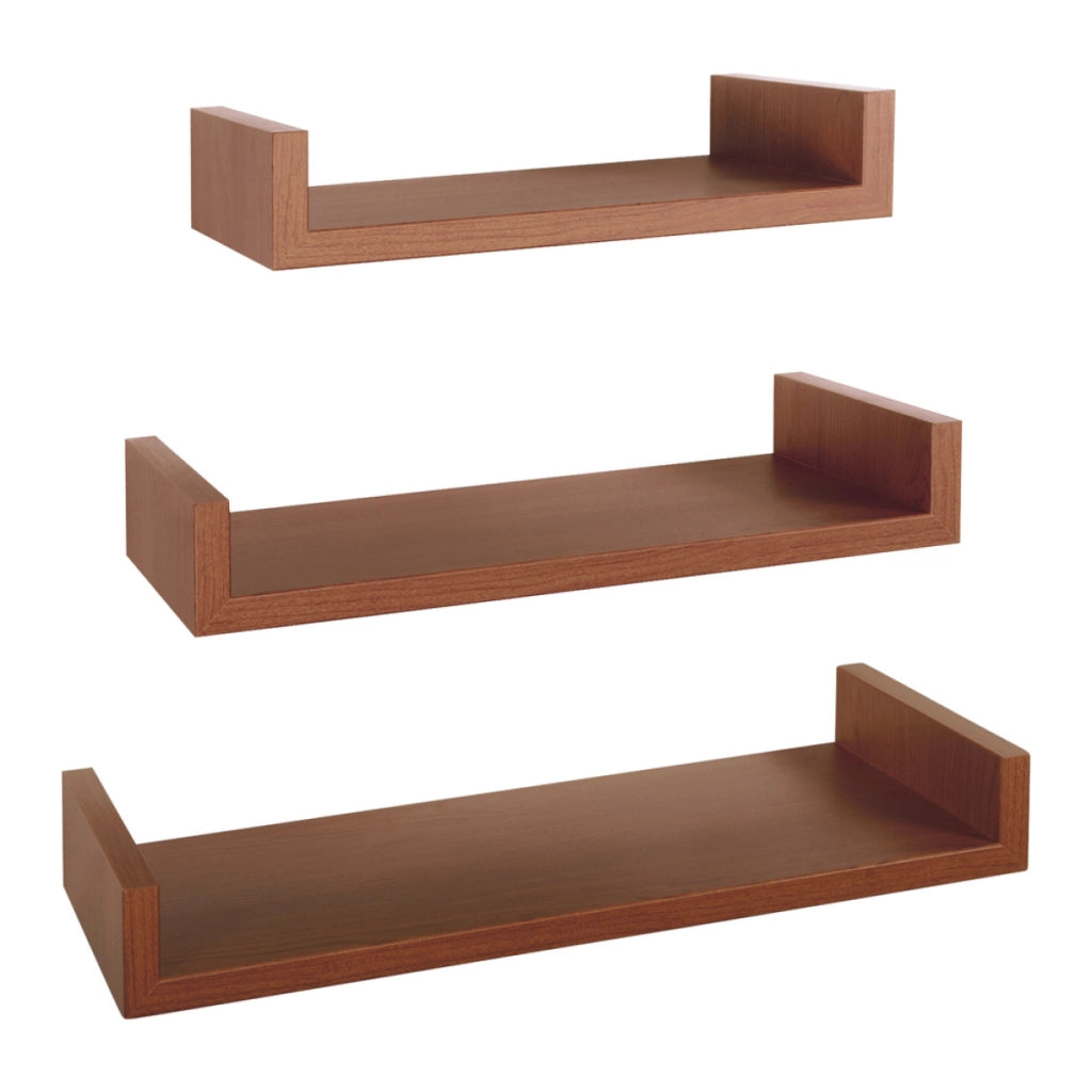 Set di 3 Mensole da Muro Modello CALAMITA MAXI, Mensole Muro Design, Mensola da Parete. Misure 60x8 p23.7 cm, 50x8 p23.7 cm e 40x8 p23.7 cm. Finitura   CILIEGIO - MADE IN ITALY