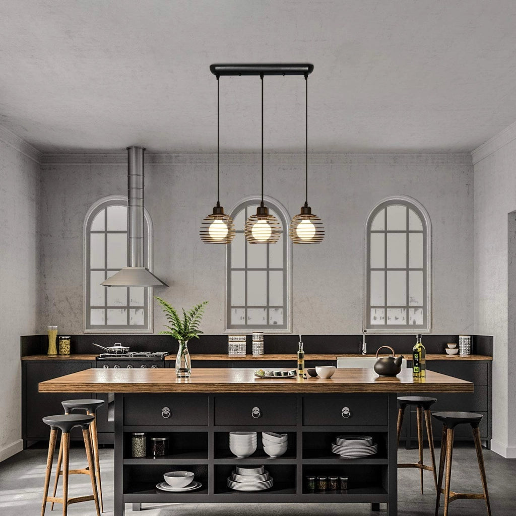 Lampada a Sospensione ZMH vintage in metallo nero E27