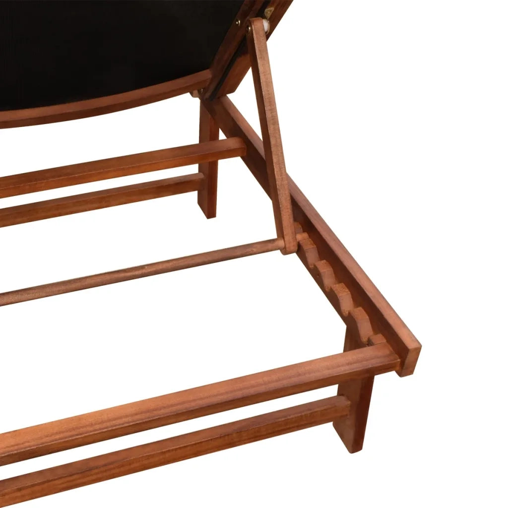 Lettini Prendisole 2 pz | Sdraio da giardino | Lettino da sole con Tavolo in Massello Acacia Textilene