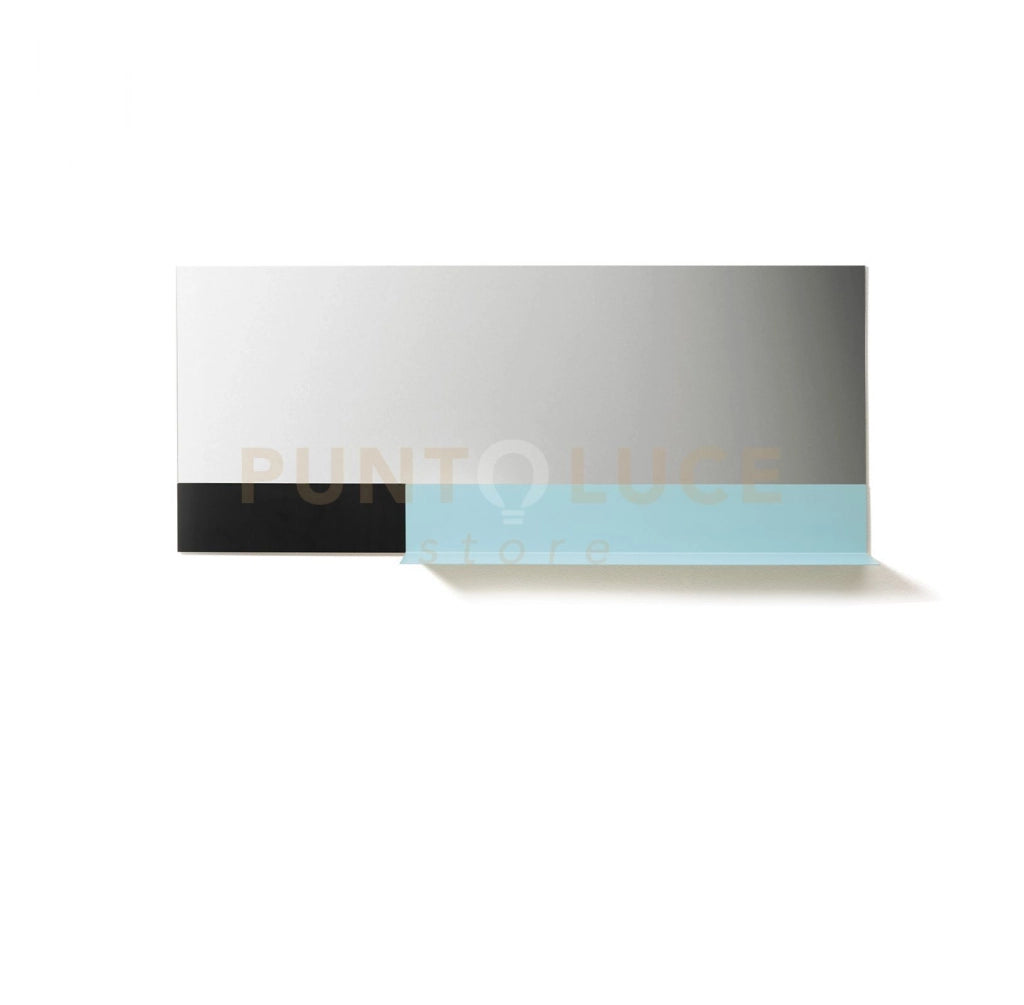 Specchio rettangolare orizzontale larghezza 120 cm con mensola in metallo verniciato azzurra