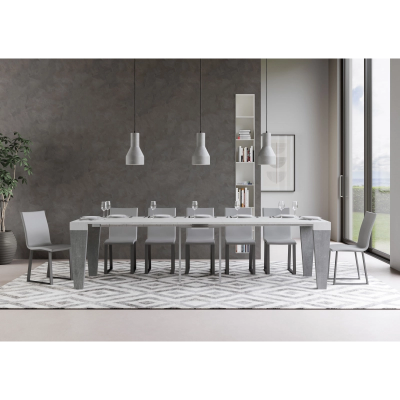 Consolle allungabile 90x40/300 cm Spimbo Mix piano Bianco Frassino - Bianco Frassino/Cemento