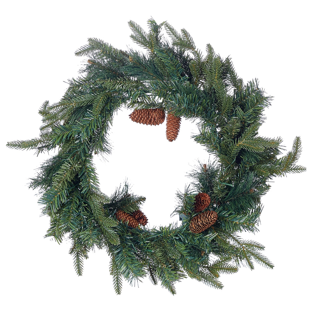 Ghirlanda natalizia con luci LED e pigne sintetiche e bacche 60 cm verde decorazione natalizia accessorio porta