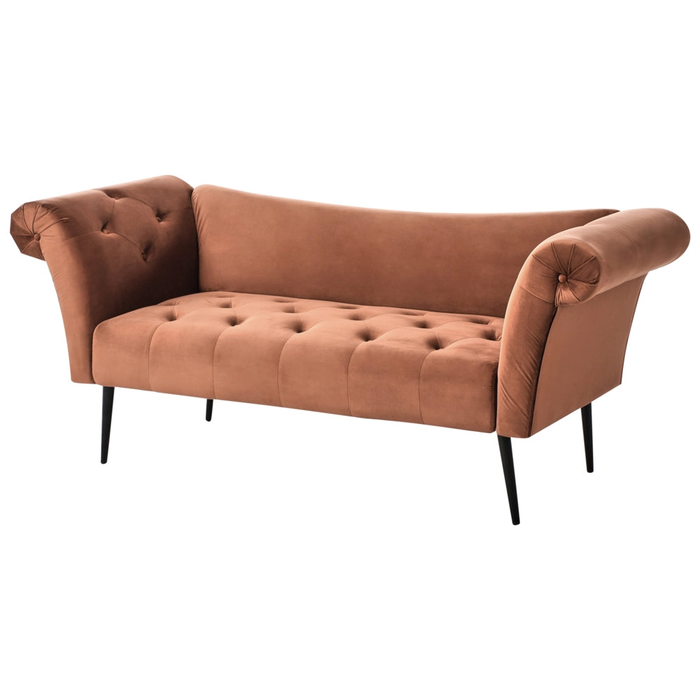 Chaise Longue in tessuto marrone dorato e Gambe con gambe in metallo dorato