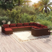 Set Divani da Giardino 10 pz con Cuscini in Polyrattan Marrone cod mxl 37905
