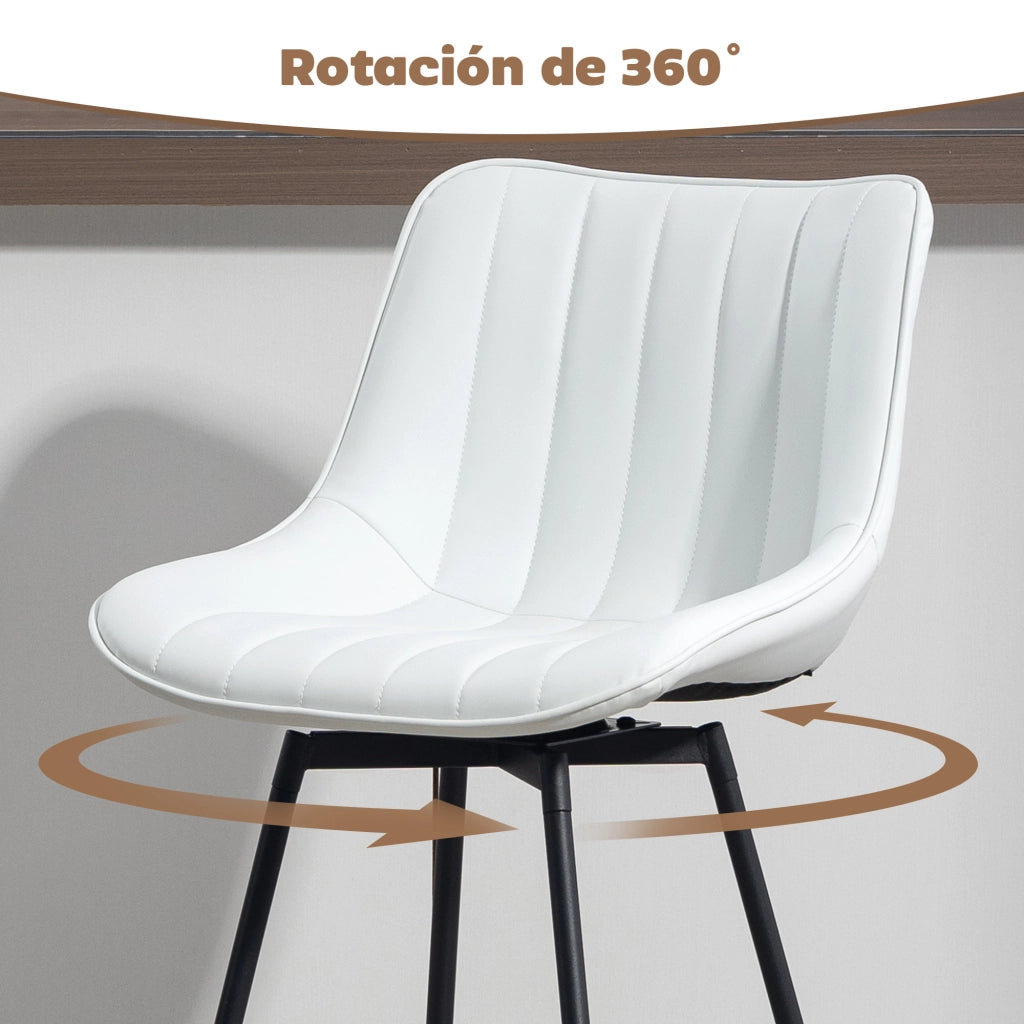 Sgabelli da Bar Girevoli 360¡ã ¨C zephmum ¨C Bianco, Similpelle, Con Schienale e Poggiapiedi