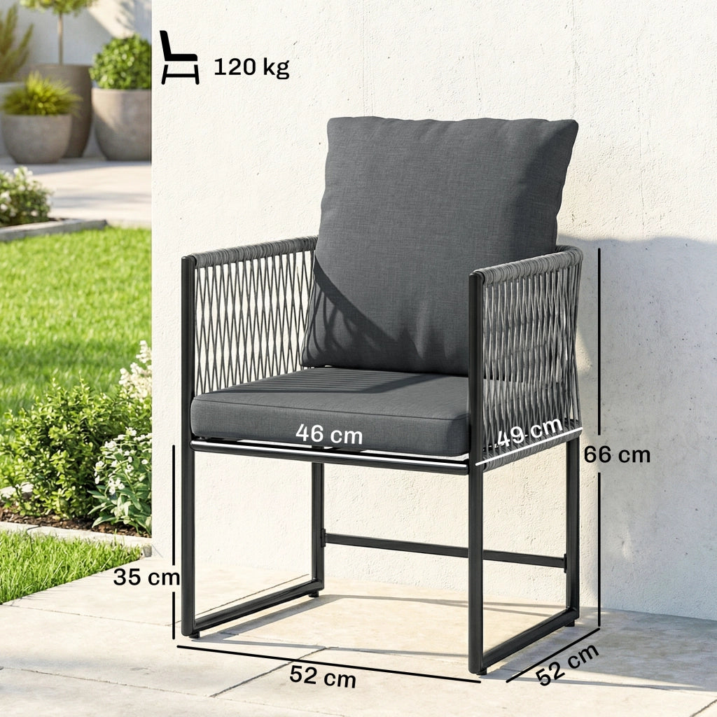 Set 2 Sedie da Giardino con Cuscini e Braccioli ¨C zephmum ¨C Polyrattan Grigio Scuro 52x52x66 cm