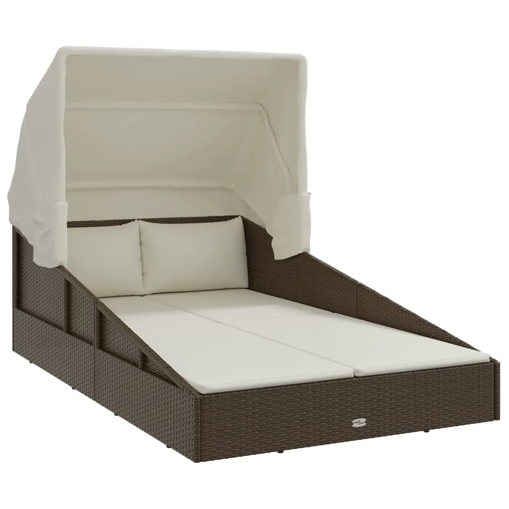 Lettino con Tetto Pieghevole Marrone 200x114x128 cm Polyrattancod mxl 94404