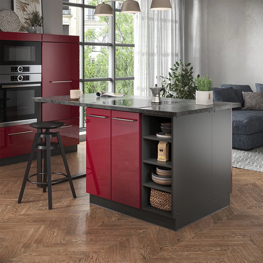 Isola cucina Fame-Line Bordeaux lucido/Antracite 90 cm senza piano di lavoro Vicco