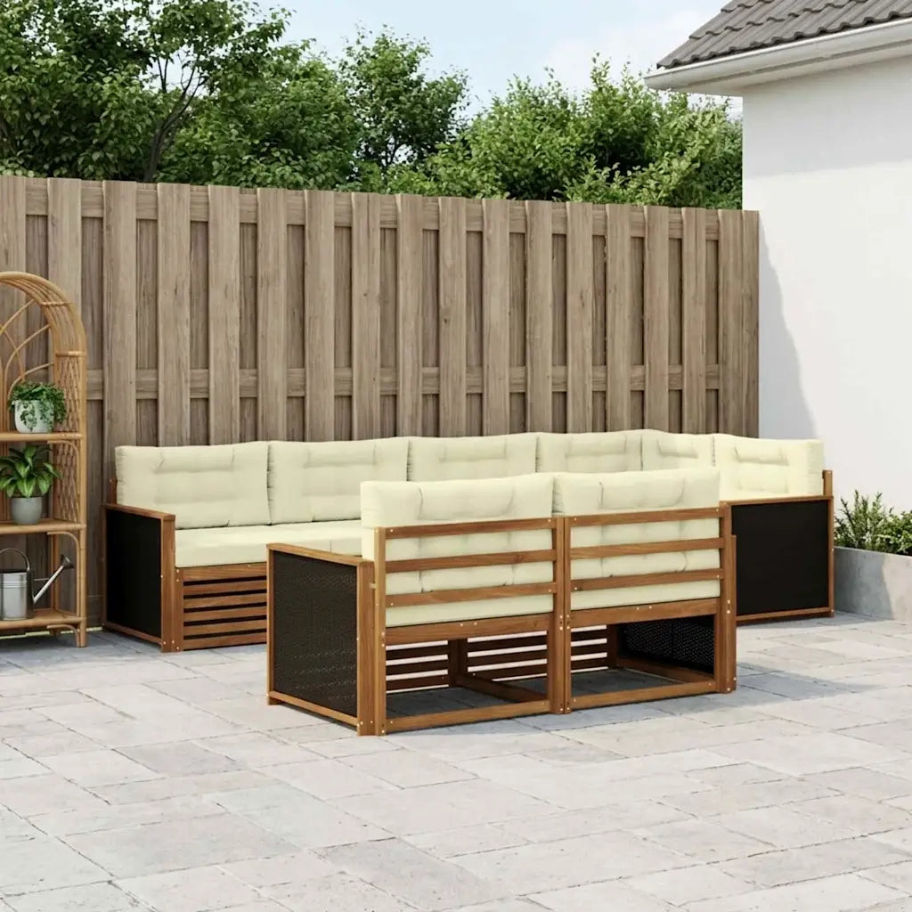 Set di divani da esterno con cuscino 7 pcs Naturale e Crema