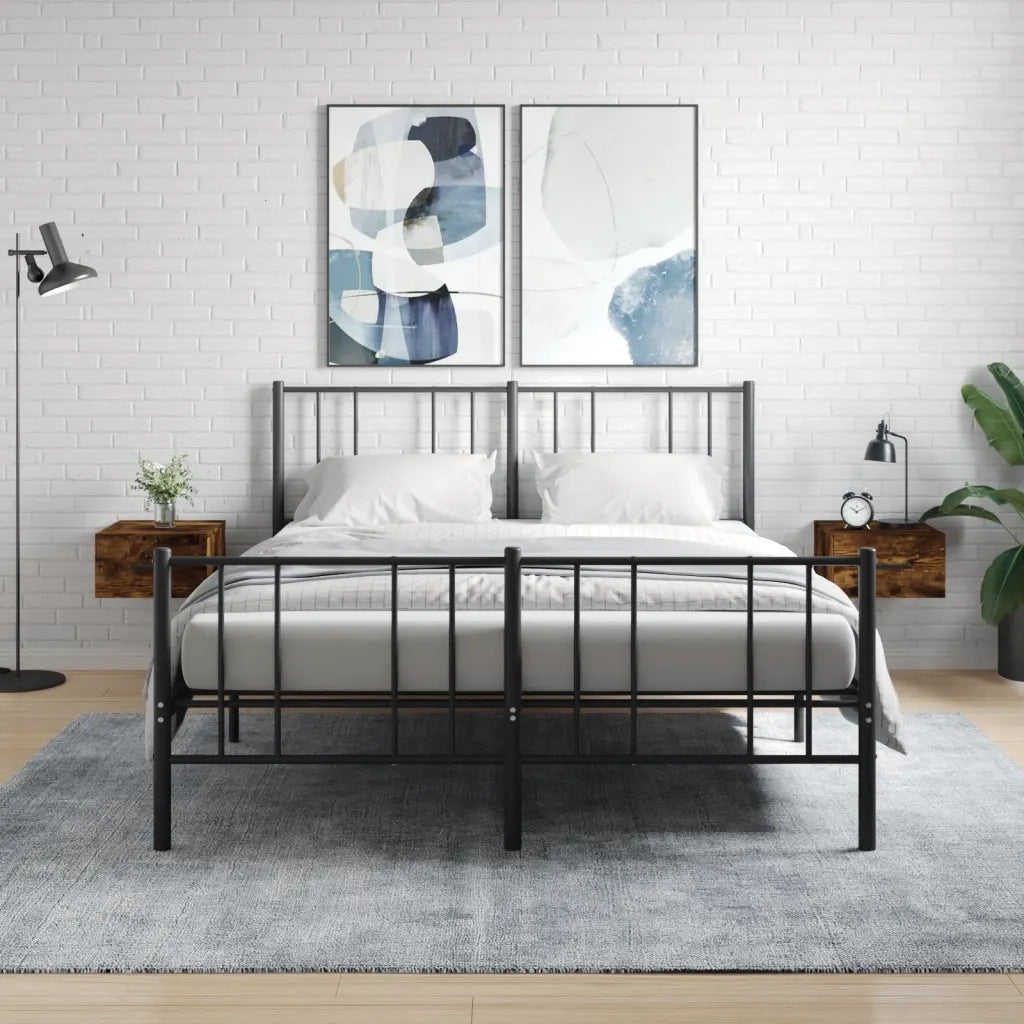 Set di 2 Comodini | Armadio da Notte | Mobiletto da notte a Muro Rovere Fumo 35x35x20 cm