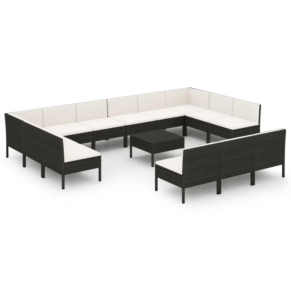 Set Divani da Giardino 14 pz con Cuscini in Polyrattan Nero 3094616