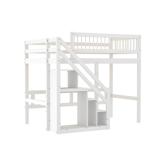 Letto a castello in legno massello per bambini - Xylo - 90x200 cm - Bianco - Con scala e armadio