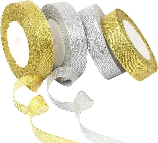 Set di 4 rotoli di nastro decorativo in oro e argento, lunghezza 100 yard, per crafting, decorazioni di Natale e matrimoni