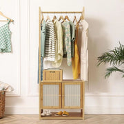Cestello per Abbigliamento con 2 Pannelli: Capstoppa Solida a Pedali per Archiviazione di Abiti Aperto con Design Naturale per Camera da Letto, Ingresso o Ufficio