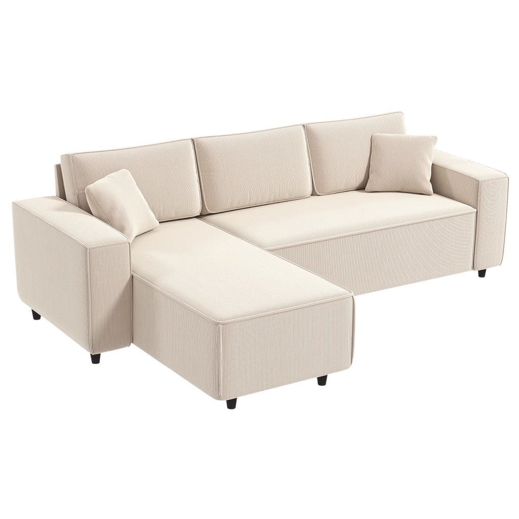 Divano Angolare 3 Posti in Tessuto Velluto ¨C Zephmum ¨C Bianco Crema 241x153x83