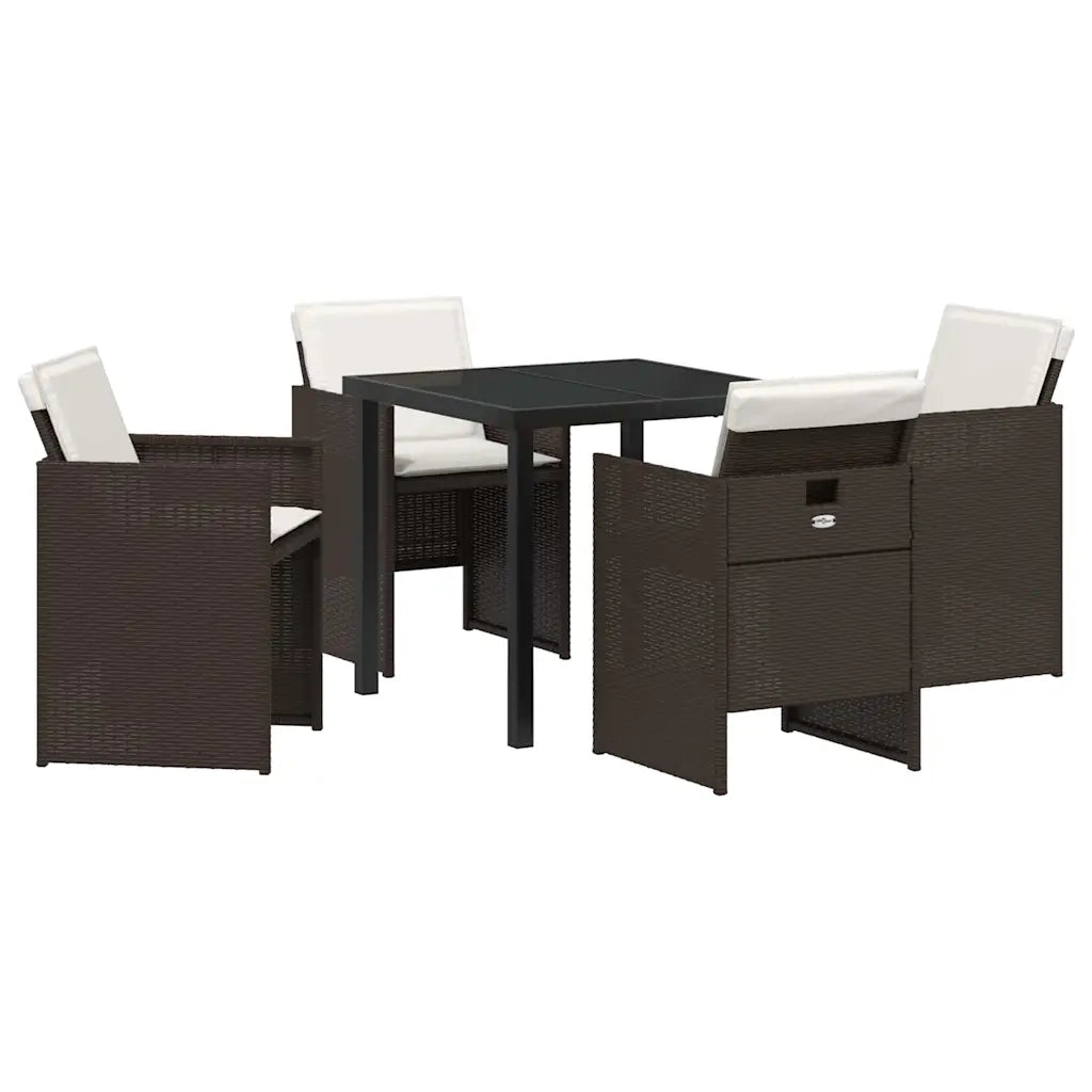 Set da Pranzo per Giardino con cuscino 5 pcs Marrone polyrattan 3379952