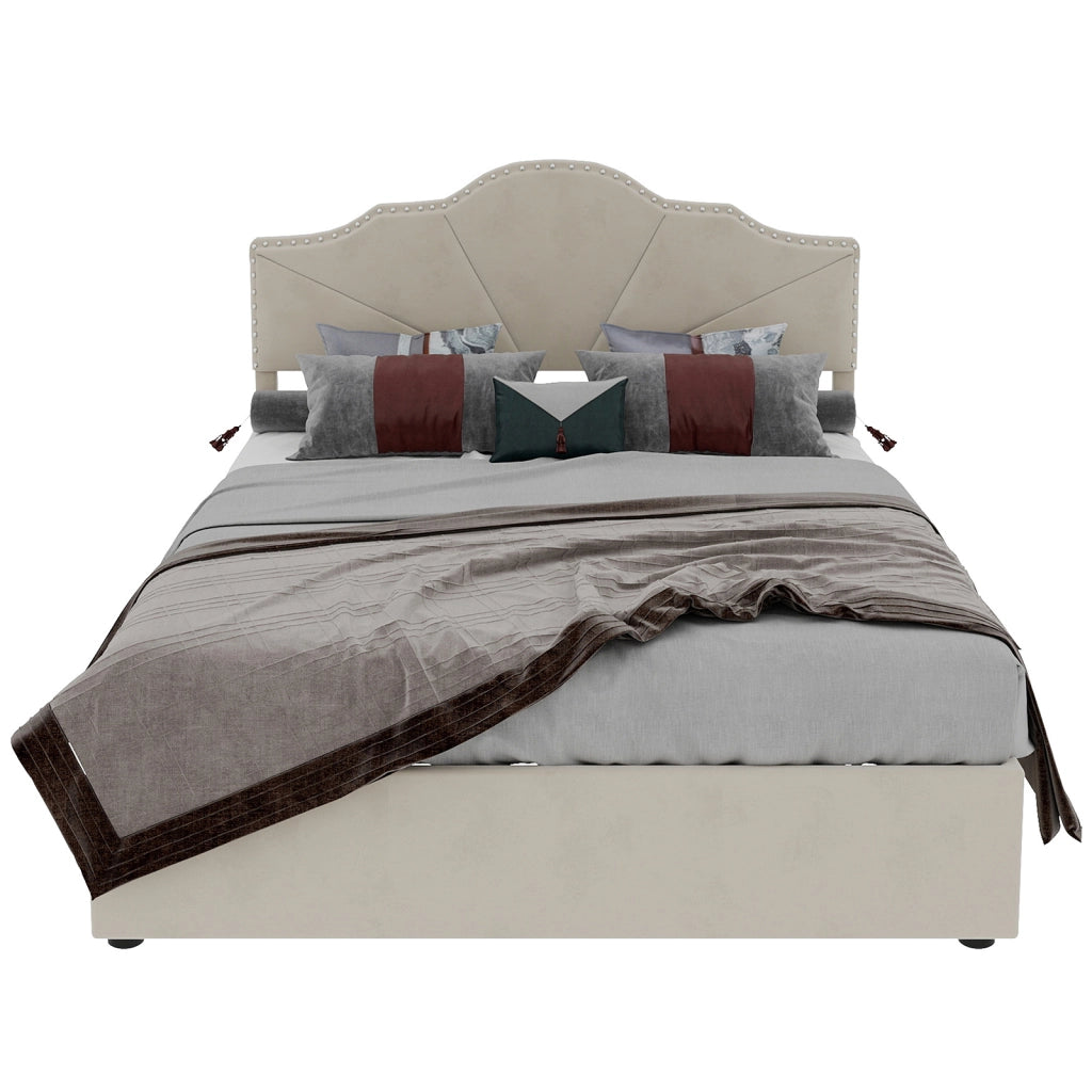 Letto imbottito 140x200 beige - Xylo - con telaio sollevabile
