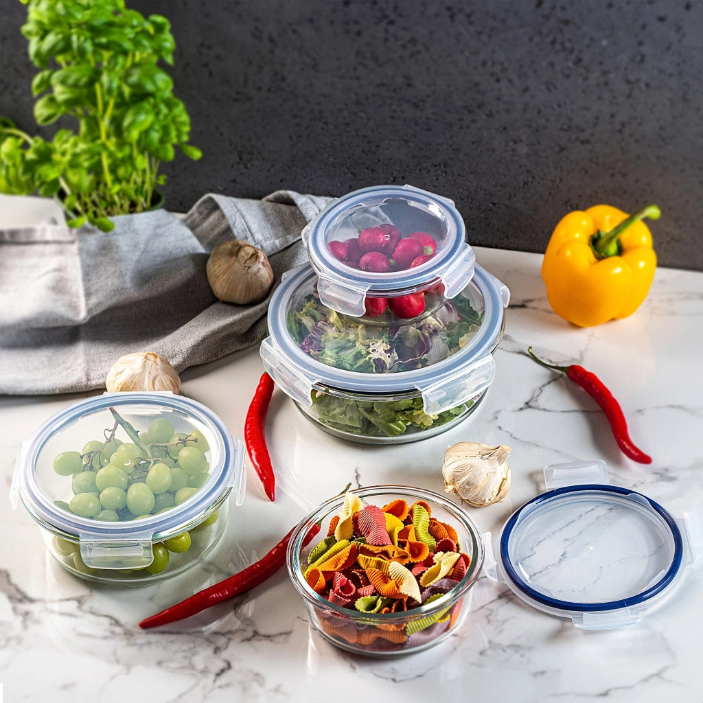 Contenitore per alimenti in vetro KADAX da 1300 ml con coperchio, ideale per il pranzo.