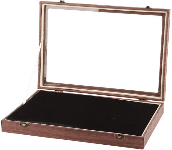 Vitrina grande per medaglie in pelle nera PU, contenitore in vetro e emaillo per la raccolta di accessori e badge, utilizzato su larga scala per la presentazione di pin.