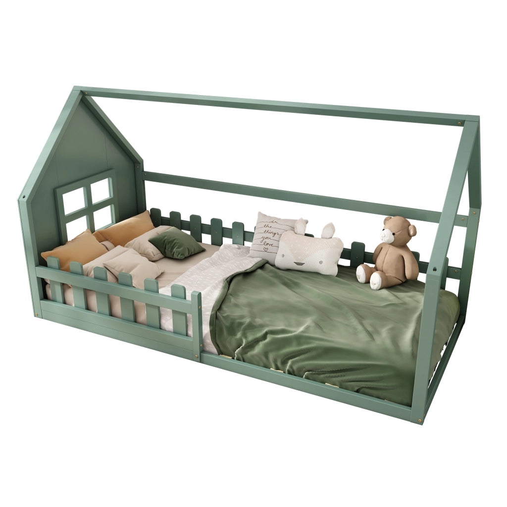 Letto a baldacchino bambini verde in pino e mdf 90x200 cm