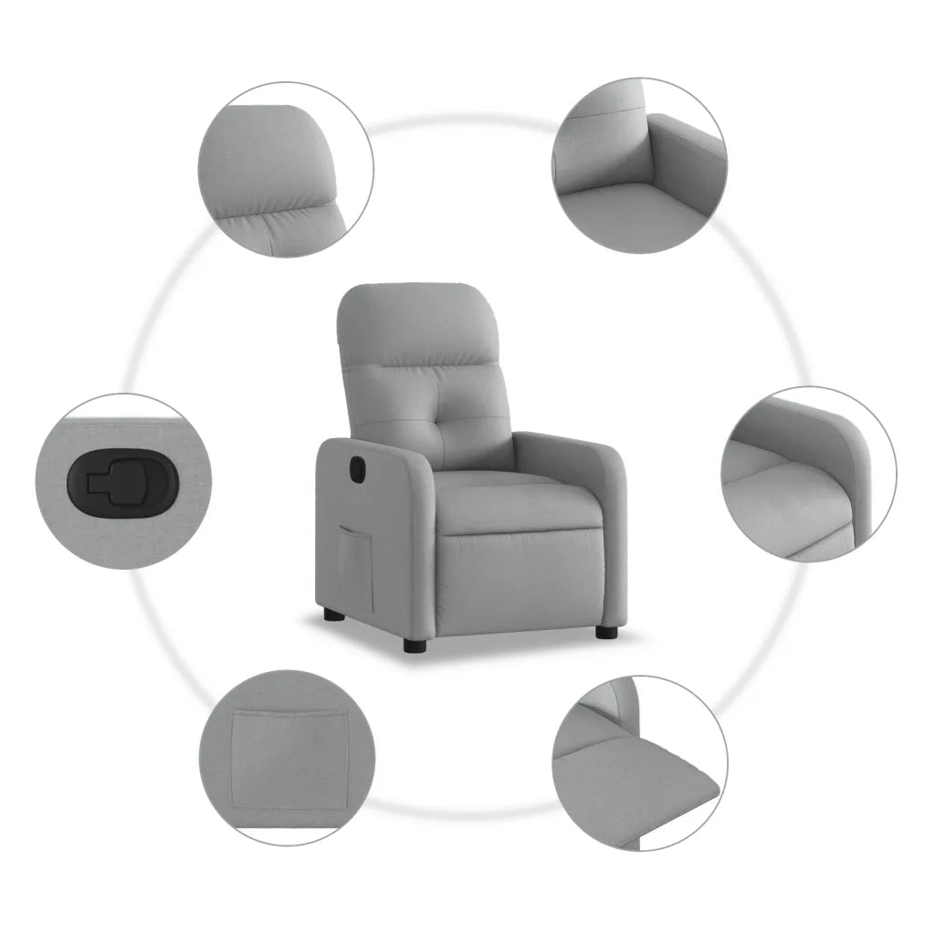 Divano Sedia-Poltrona Reclinabile in Tessuto Grigio Chiaro 105401