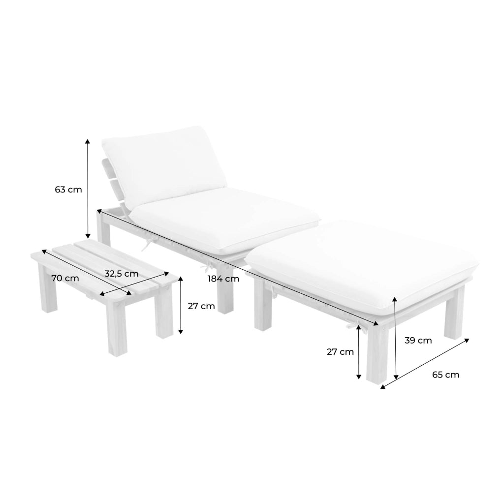 Lettino prendisole modulare in legno multiposizione con tavolino,