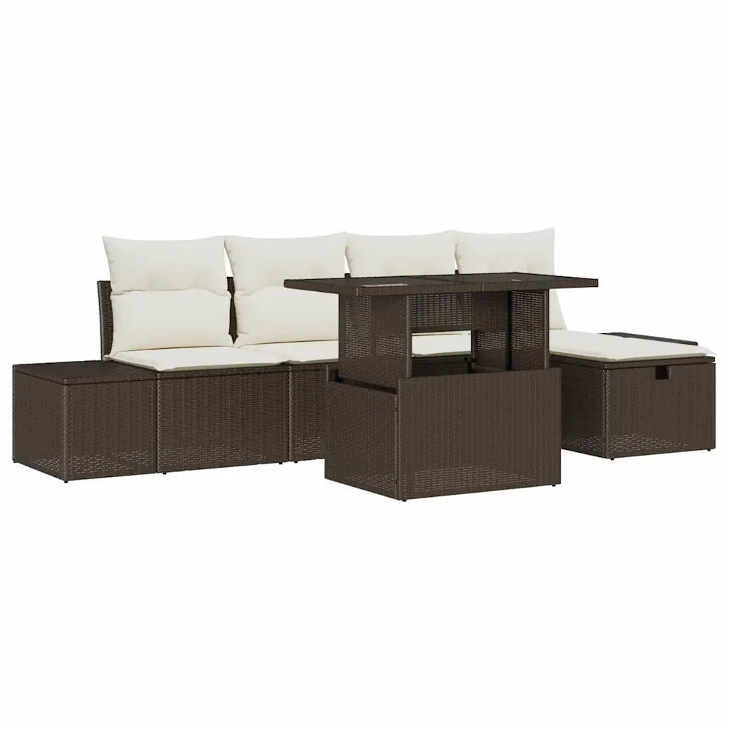 Set Divano da Giardino 6 pcs Marrone polyrattan