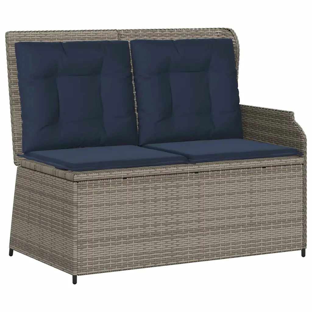 Panchina da giardino con cuscino Grigio e Blu Navy polyrattan 3394447