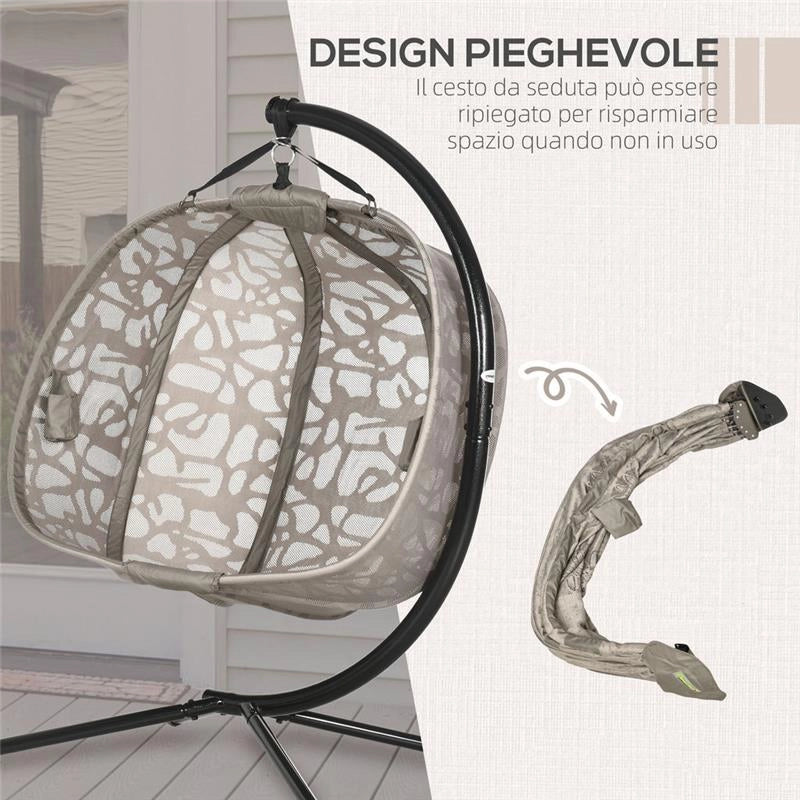 POLTRONA SOSPESA 2 POSTI CON 2 TASCHE, 2 CUSCINI E CESTO PIEGHEVOLE, 130X103X172 CM