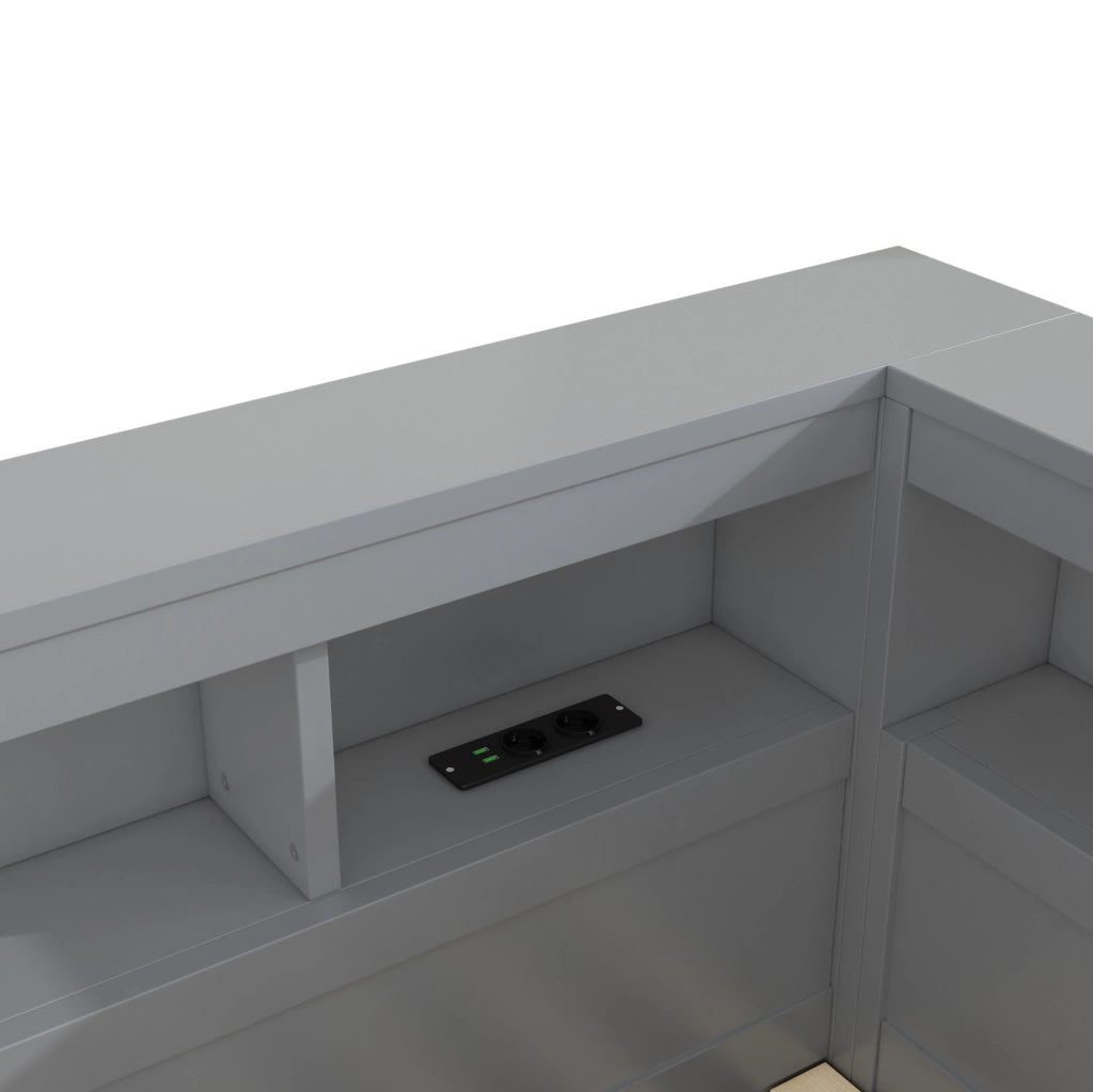 Letto daybed 140x190 cm con prese e USB; contenitore laterale; grigio