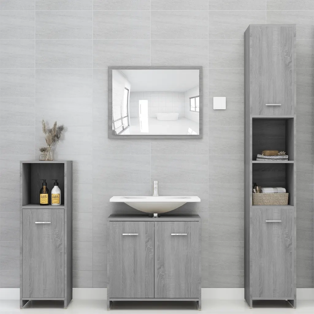 Armadietto Bagno | Armadio da bagno Grigio Sonoma 30x30x95 cm in Legno Multistrato