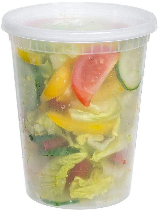 Contenitori alimentari in plastica rotondi da 950 ml con coperchio, resistente a microonde, congelatore e lavastoviglie, duraturi, trasparenti, confezione da 25 pezzi