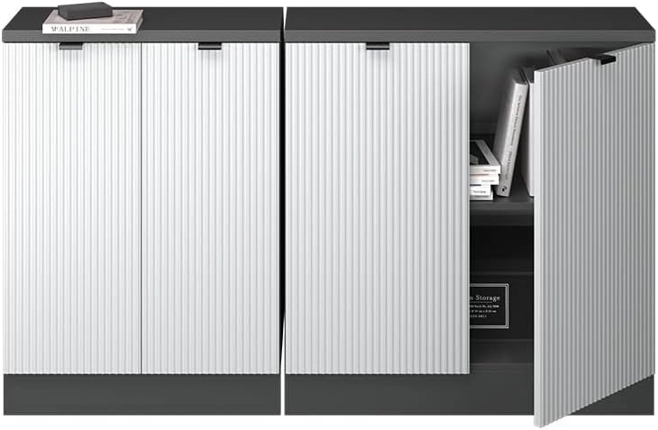 Set di mobili sottotetto Rion, Ondulazione bianca, 140 cm Set di 2 carcasse armadio profondità 60 cm, adatto per il salvaspazio sotto tetti spioventi