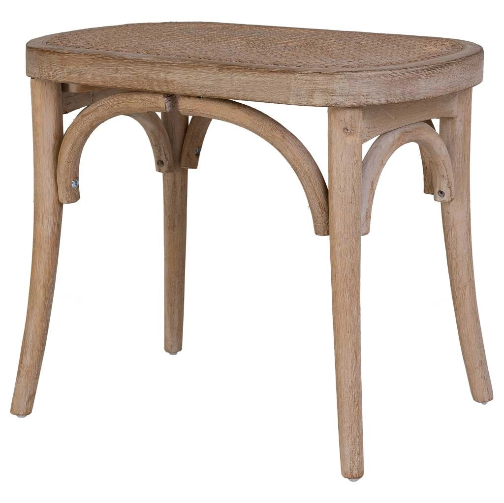 Sgabello in legno con seduta in rattan 55x37x47h cm