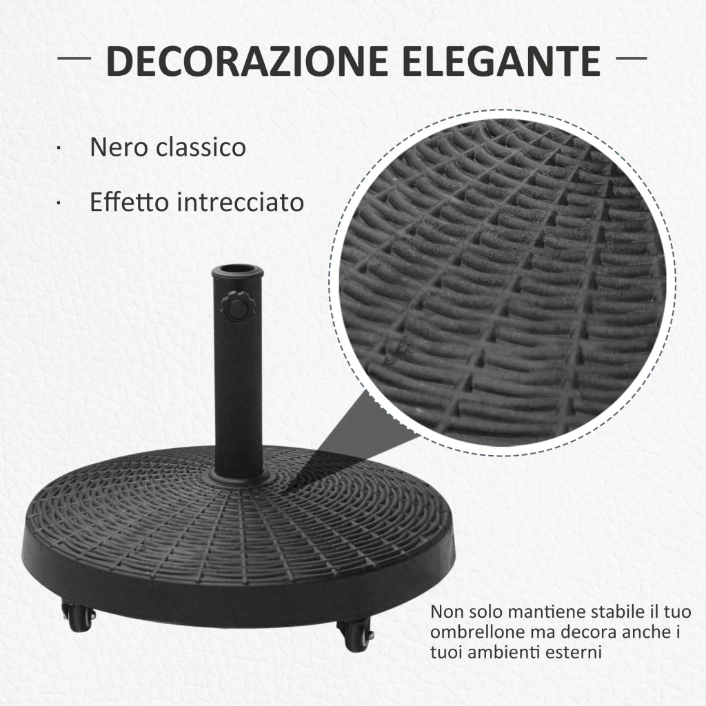 Base per Ombrellone Rotonda con 4 Ruote e Freni ¨C zephmum ¨C Metallo e Resina, Nero, ?52x41 cm