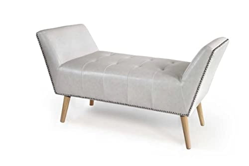 PANCA IN SIMILPELLE CON GAMBE LEGNO 117 X 40 X 60 CM IN COLORE BIANCO