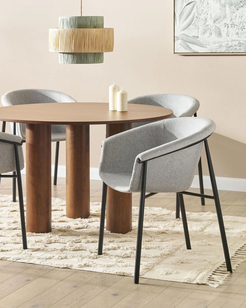 Set di 2 sedie da pranzo con imbottitura in tessuto grigio Seduta da pranzo dal design moderno e contemporaneo