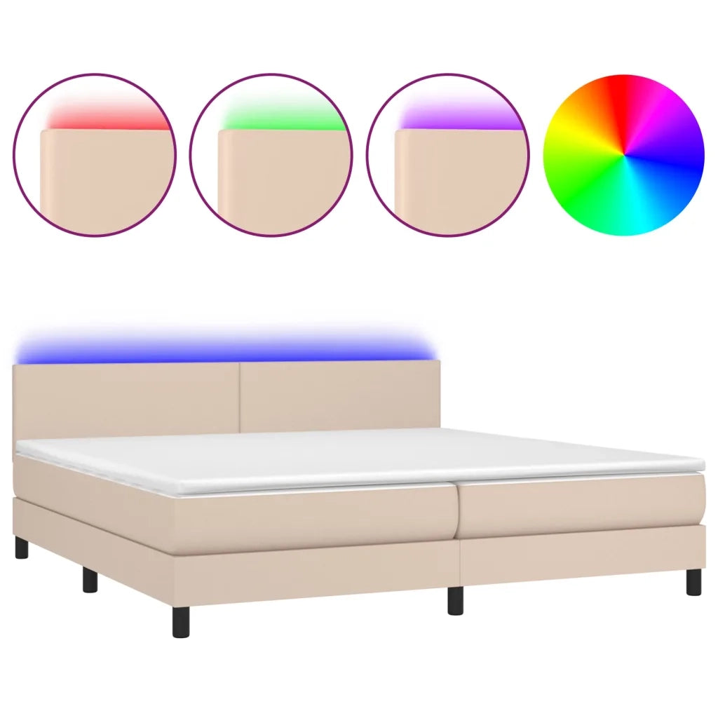Giroletto Molle Materasso e LED Cappuccino 200x200cm Similpelle
