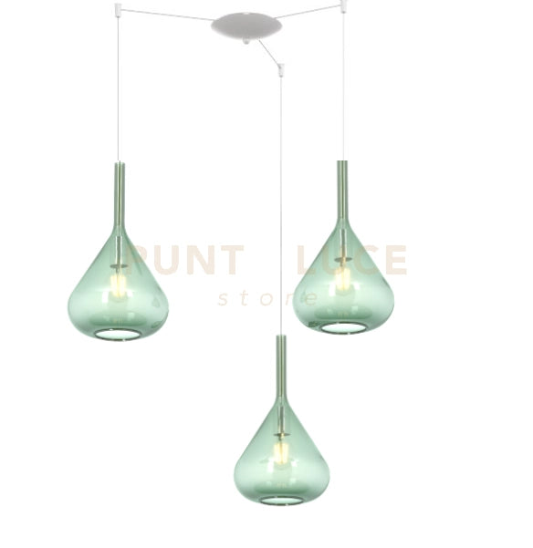 SOSPENSIONE BIANCO 3 LUCI SPOSTABILE VETRI VERDE 1177BI-S3 S-VE