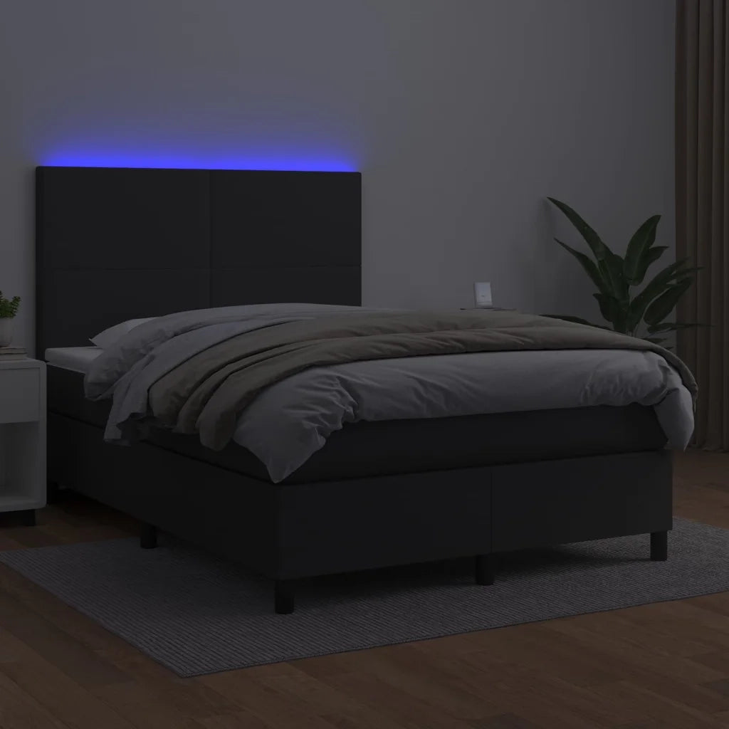 Giroletto a Molle con Materasso e LED Nero 140x190cm Similpelle 3135819