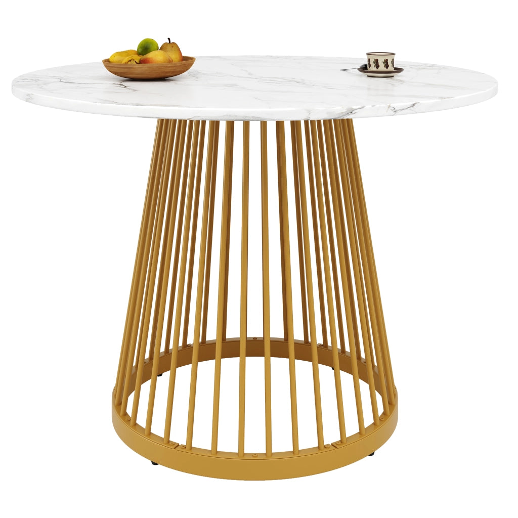 Tavolo da pranzo con piano in MDF e gambe in ferro regolabili per cucina e soggiorno oro e bianco 80 × 80 × 76 cm