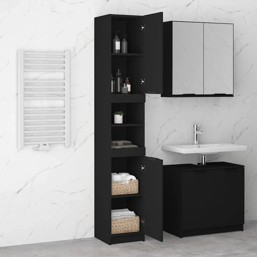 Armadietto da Bagno Nero 32x34x188,5 cm in Legno Multistrato 811323