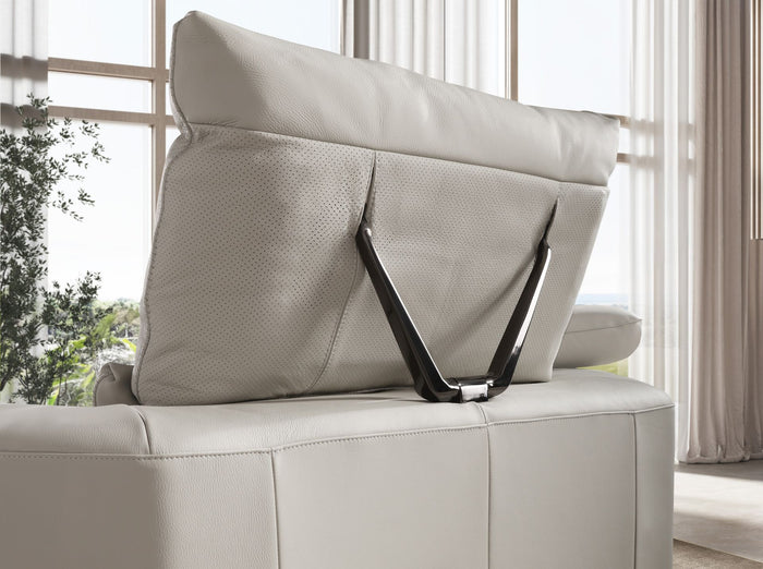 Divano angolare sinistro in pelle grigio chiaro