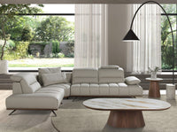 Divano angolare sinistro in pelle grigio chiaro