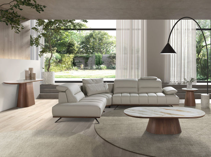 Divano angolare sinistro in pelle grigio chiaro