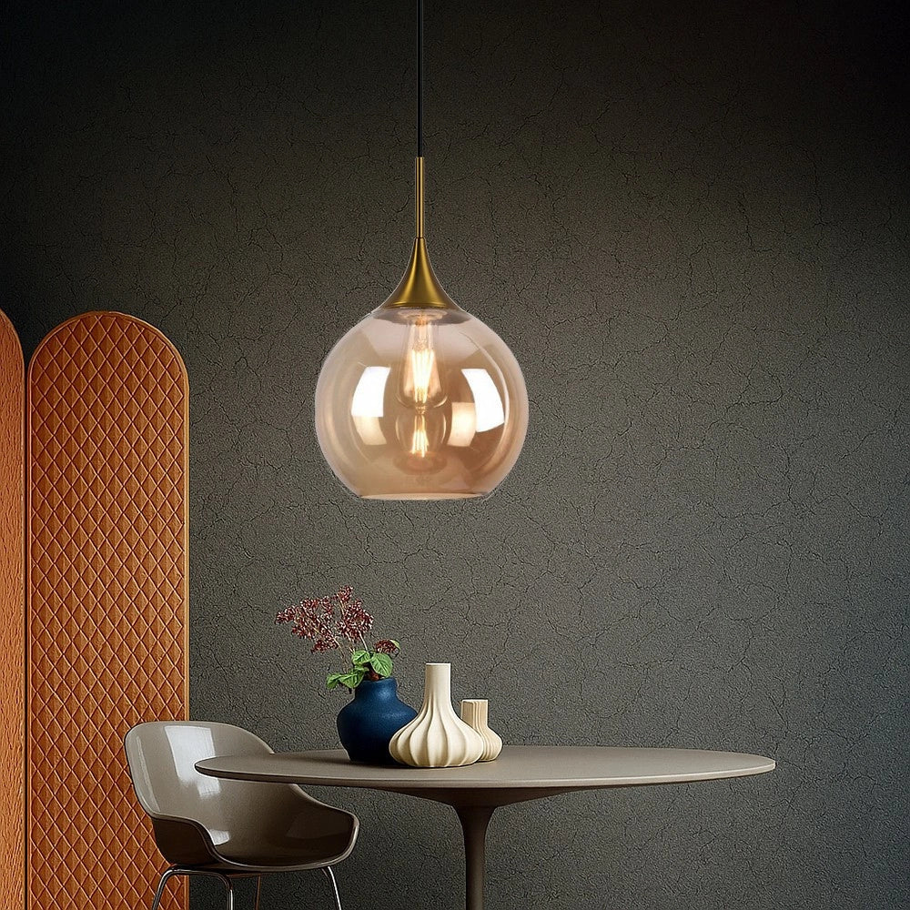 Trade Shop - Lampadario A Sospensione Decorativa In Metallo Con Sfera In Vetro Attacco E27 Ip20 A72 - Oro