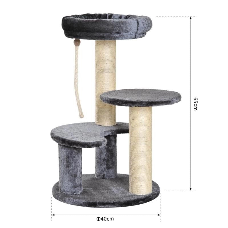 ALBERO PER GATTI A 3 LIVELLI IN PELUCHE SISAL NATURALE GRIGIO 40X65CM