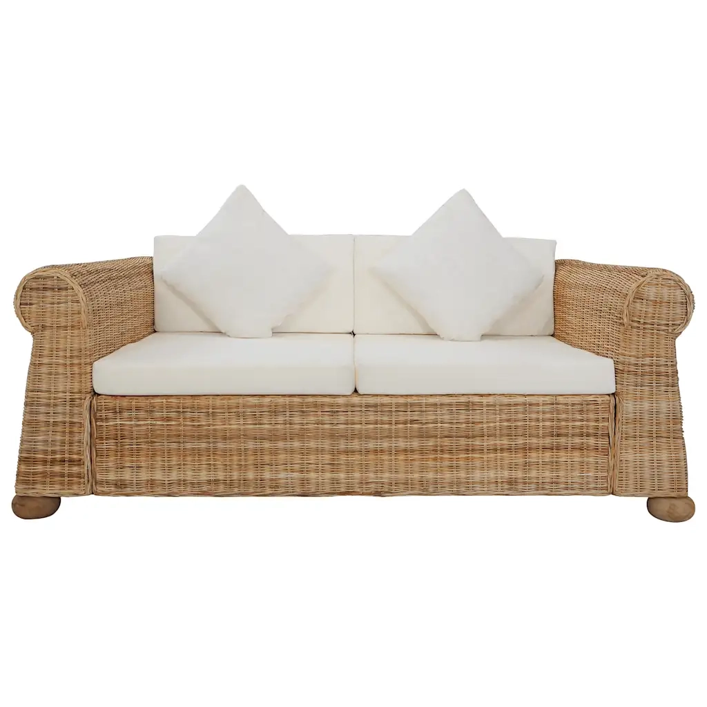 Divano a 2 Posti con Cuscini in Rattan Naturale 283073